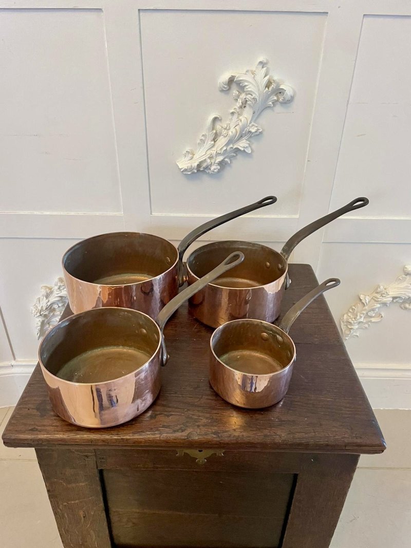 Antique 19th Century French Set of Four Copper Pans